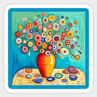 Cute Abstract Flowers in an Orange Vase Still Life Painting Sticker